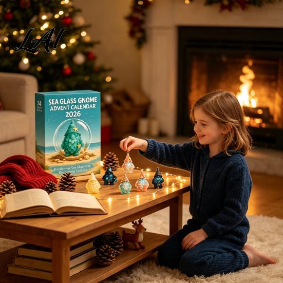 Regalo di Natale per Tutte le Età Calendario dell'Avvento Gnomo 2026 Stile Vetro Marino Conto alla Rovescia Regali Interattivi per Bambini Mini Ciondoli da Appendere Casa Xmas