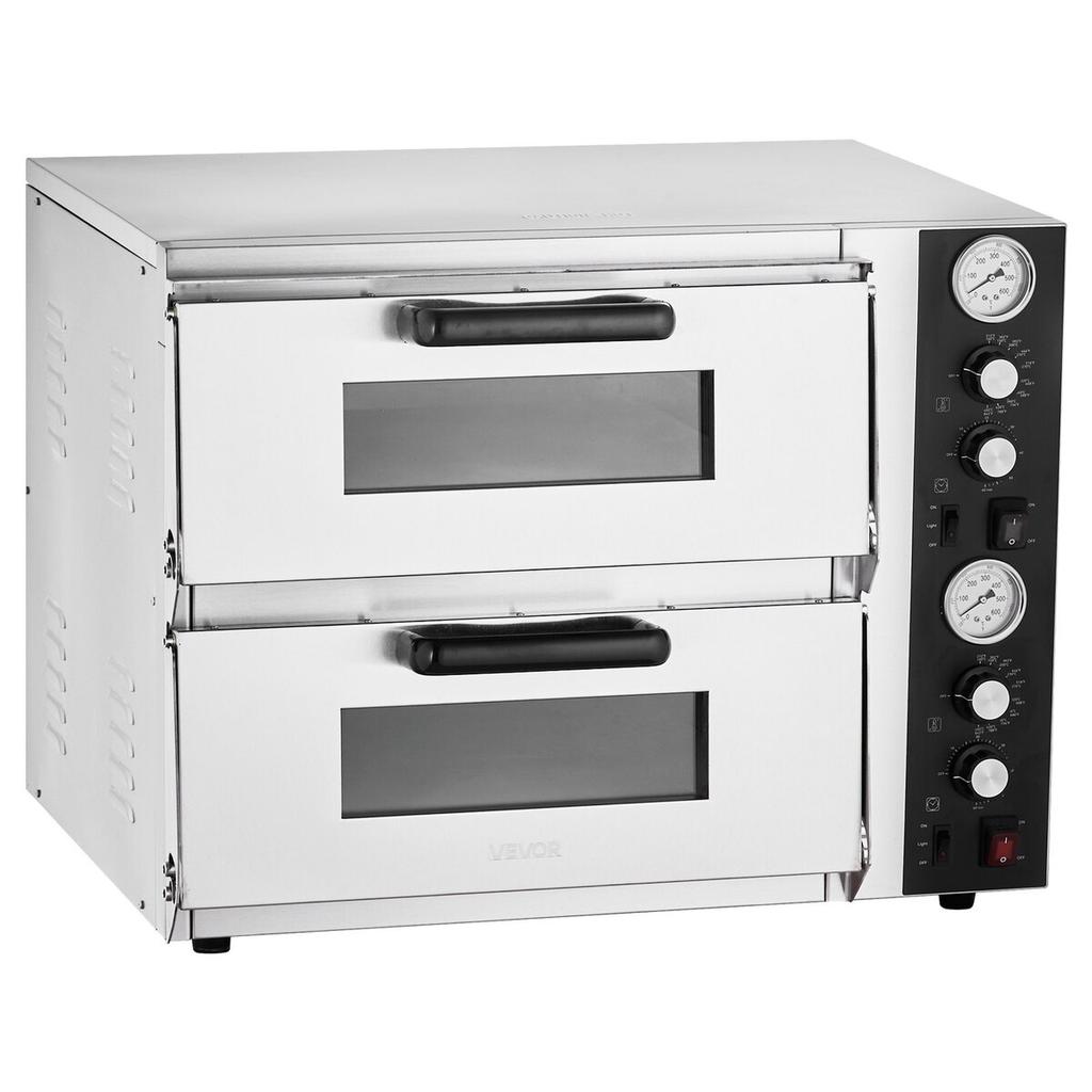 Pizza Oven Electric, 18" Double-Deck Commercial Countertop Pizza Oven, 842°F Max Temp, Indoor Pizza Maker with Thermometer, Independent Upper & Lower