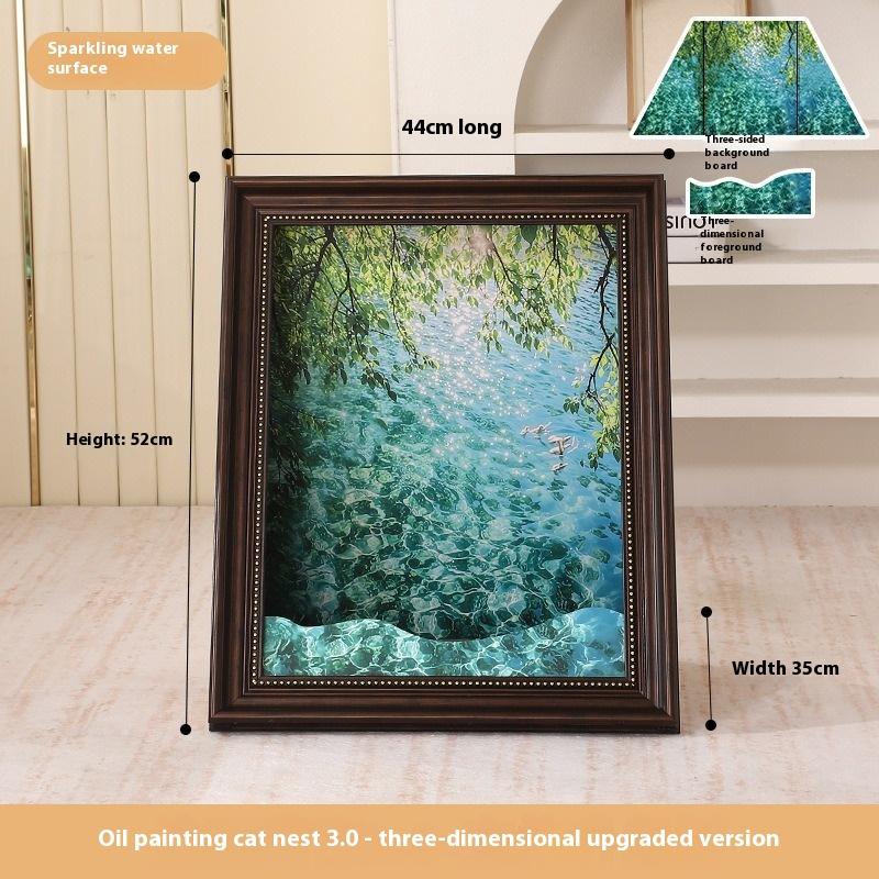 Iris Oil Painting Cat Bed with Replaceable 3D Frame Cat Scratching Board Creative Pet House Scratcher for Cats