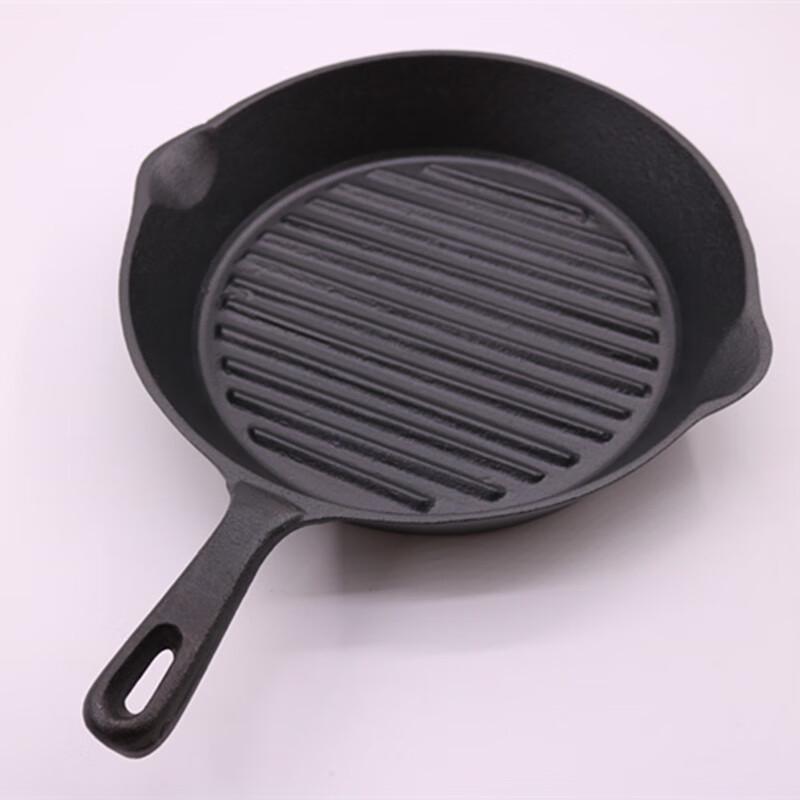 ZISIZ Cast Iron Round Striped Steak Frying Pan
