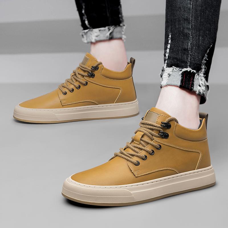Fashion Men's High Top Shoes Autumn Winter Classic Men's Genuine Leather Casual Shoes Inner Elevated Shoes Outdoor Work Dress Shoes