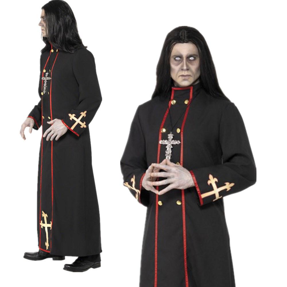 Halloween Black Priest Robe Costume for Drama and Stage Play