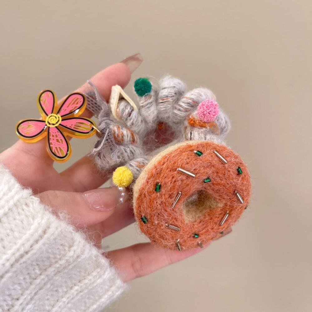 Wool Felt Telephone Line Hair Rope Straight Cookies Ponytail Holder Plush Donut Hair Ring  Party