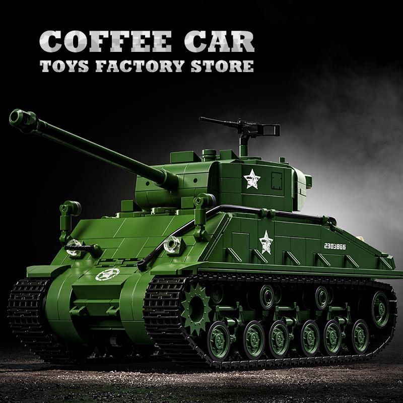 WWII US Army M4 Tank Construction Blocks Puzzle Playthings Collectors M26 Panzer MOC Bricks Military Model Kits Adult Children Birth Date Gifts