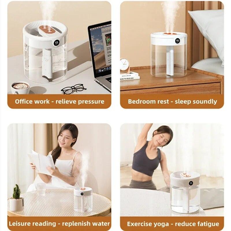 2L Double Nozzle Air Humidifier with LCD Humidity Display Large Capacity Aroma Essential Oil Diffuser for Bedroom