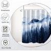 Mountain Shower Curtain, Navy Blue Misty Forest Shower Curtain Set Waterproof Nature Scenery Bathroom Decor with Hooks, 72x72 Inch