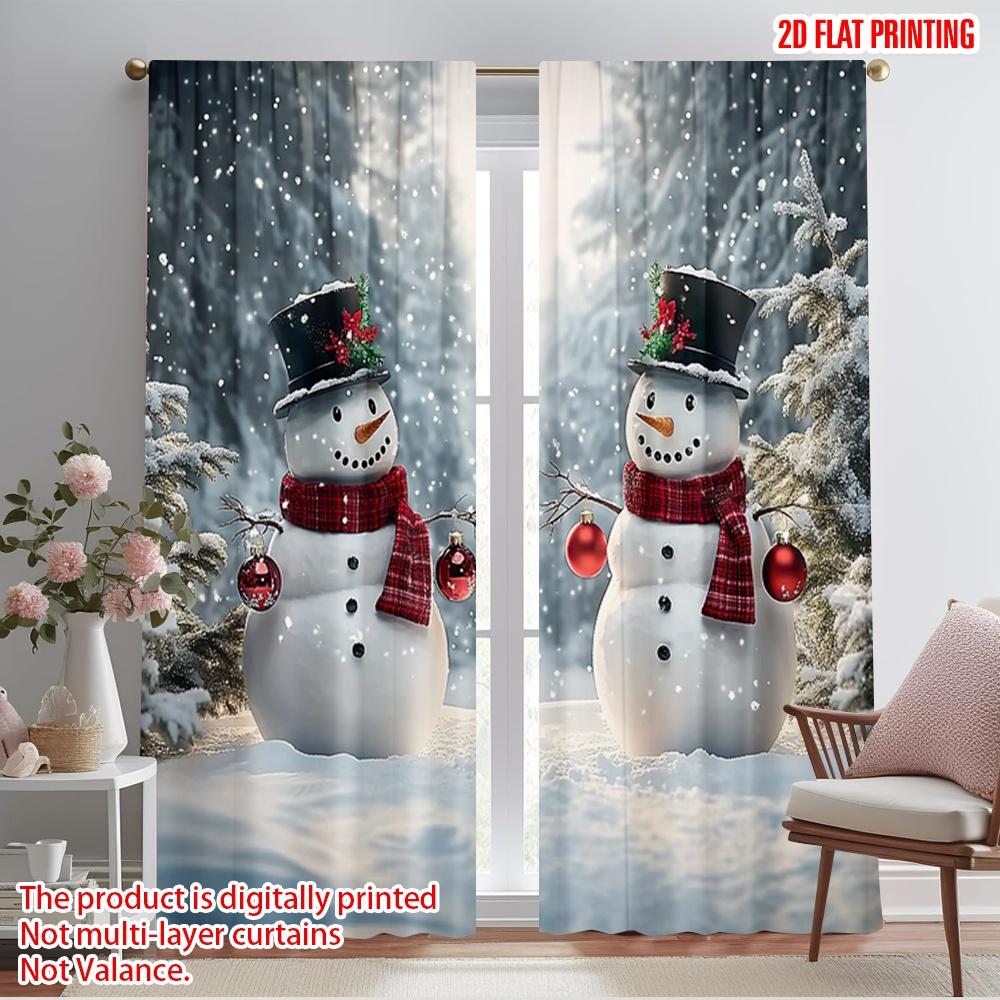 

2pcs,2D plane printing Curtain Popular Christmas Snowman Forest Scene Versatile 100% Polyester (without rod) Outdoor Decorations 52.50×116.00 CM 2pcs