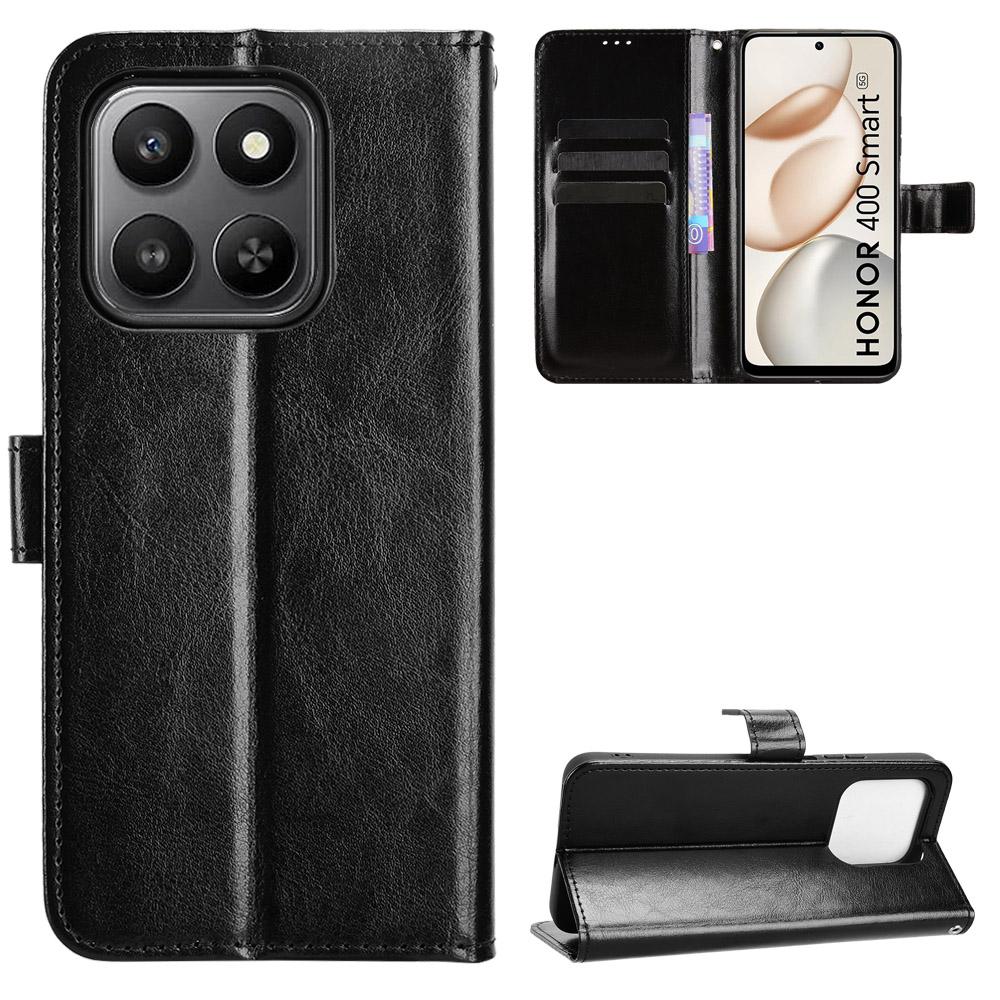 For Honor 400 Smart PU Leather Case with Strap Crazy Horse Texture Phone Wallet Cover