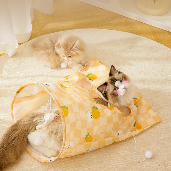 Cat Tunnel Bag for Indoor Cats Foldable Pet Tunnel Crinkle Sack with Plush Balls Interactive Hide And Seek Cat Toy