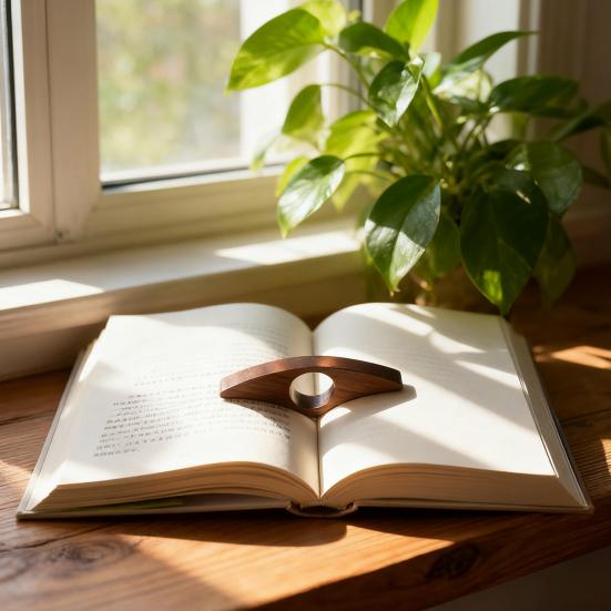 Wooden Book Page Holder Ergonomic Thumb Ring Portable Lightweight Book Page Folder Reading Comfort Accessory