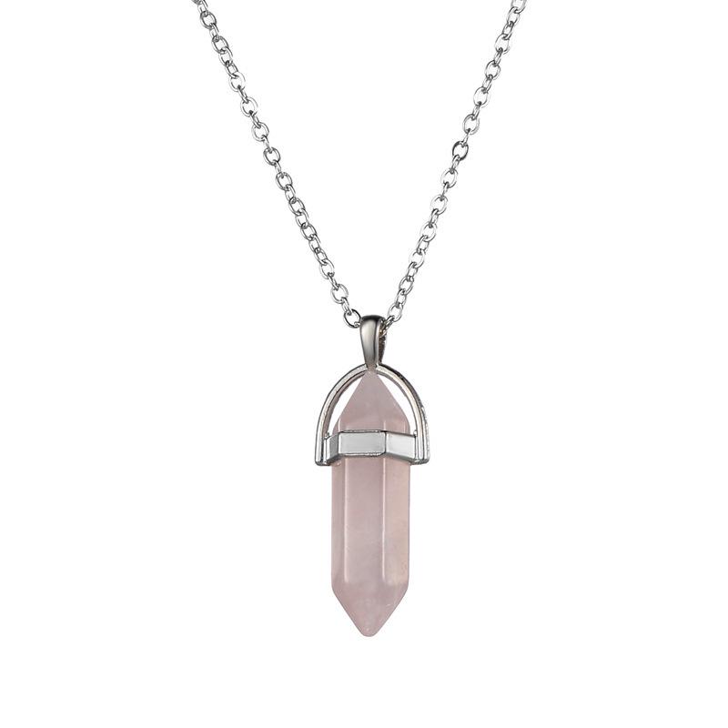 Elegant European & American Hexagonal Amethyst Crystal Necklace
