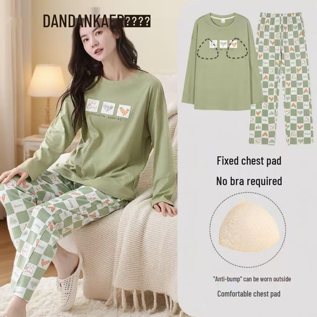 

Женская милая осенняя хлопковая пижама с нагрудными вкладышами, с длинным рукавом, свободного кроя, для ношения дома или на улице. XL (165-170 cm, 115-135 kg)