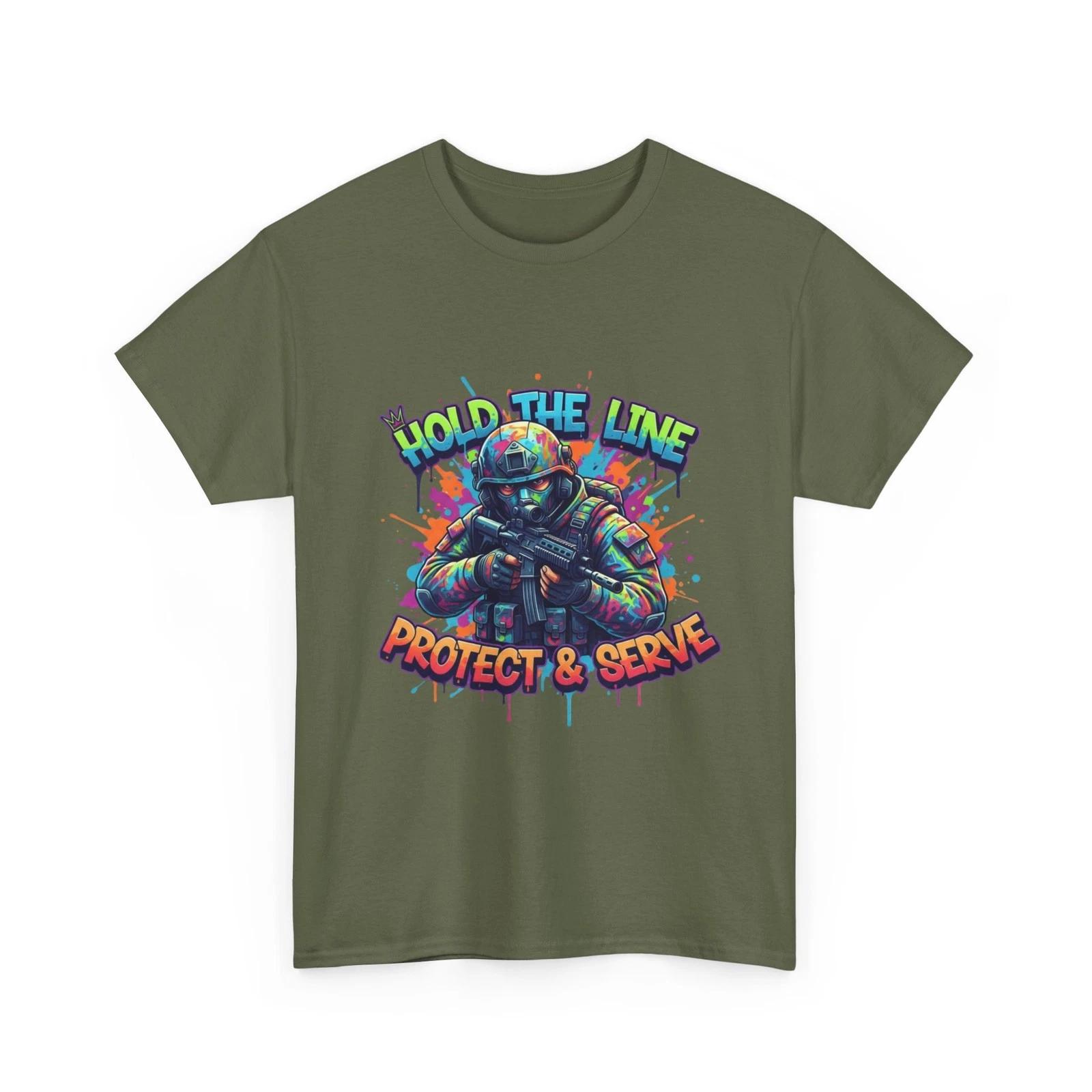 

Hold The Line Protect & Serve T-Shirt Soldier Graffiti Graphic Tee 2XL