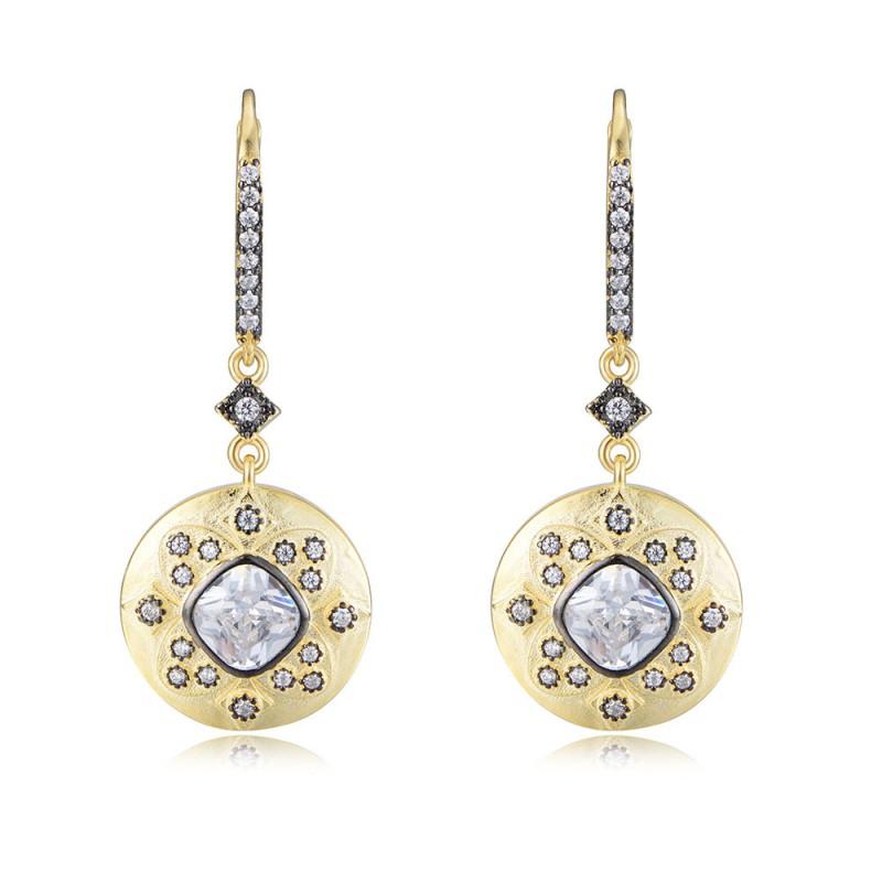 Vintage Style Earrings With Micro-Paved Zirconia Matte Gold-Plated Sterling Drop Women 925 Sterling Silver