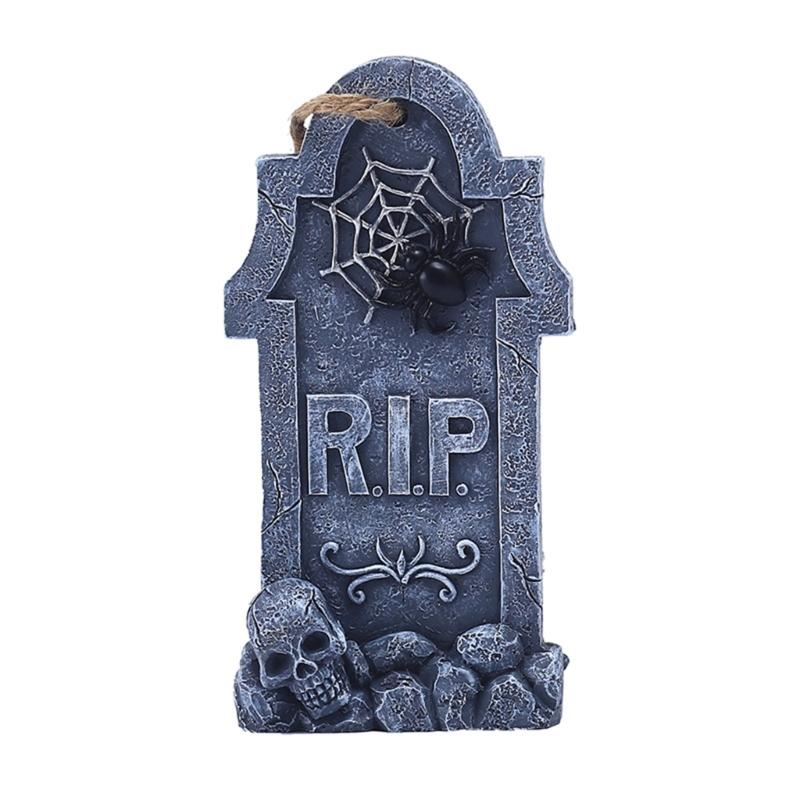 Resin Halloween Wall Ornament with Grave Marker Theme and Stone Style Finish for Shelf Porch Indoor Party and Home Display Use Guide