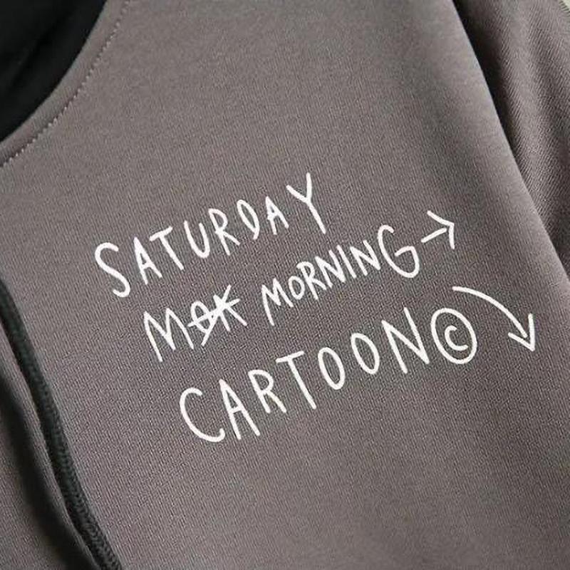 Spring Autumn Men's Sweater Retro Hooded Print Sweatshirt Loose Hoodie Fleece Padded Jacket