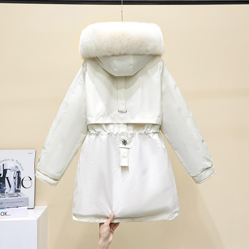 Daunenjacke mit Fleece-Futter und Kapuze, Wintermantel für Damen, warm, gepolstert, Parkas mit Kordelzug, koreanische Casual Streetwear, Puffer-Oberbekleidung für Damen