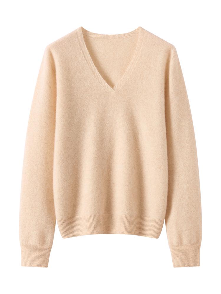 Autumn Winter Cashmere Knit Women's Long Sleeve Base Layer – Soft, Comfortable, Solid Color, Versatile Fashion.