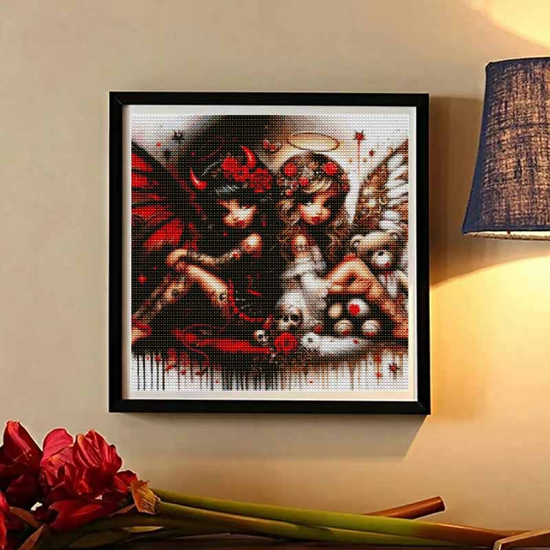 5D Diamond Painting Kit Fantasy Angel and Little Devil Pattern DIY Rhinestone Art Canvas Relaxing Wall Decoration Home Decor