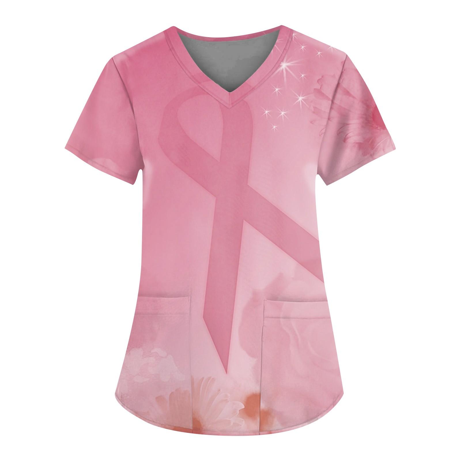 

Женские топы с короткими рукавами и v-образным вырезом с цветочным принтом, рабочая униформа, карманная блузка XXXXL розовый