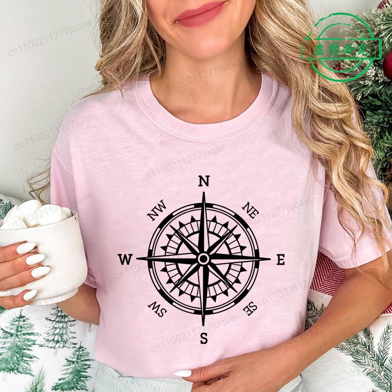 Compass Shirt for Women Funny Adventure T-Shirt Camping Tee Shirts Clothing Short Sleeve Female T-Shirt Hiking Fashion Clothes