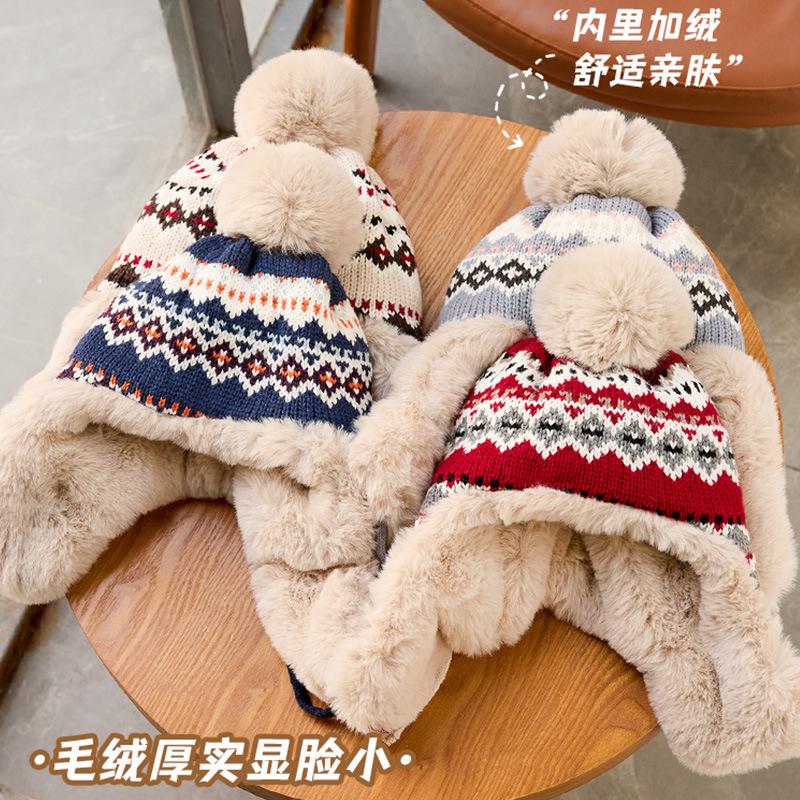 Winter girls sweet and cute plush thickened plush ear protectors knitted hat warm wool hat men