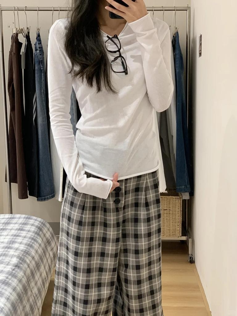 Grey thin sunscreen blouse women's early spring slim-fitting simple and slightly transparent long-sleeved T-shirt with top and bottom shirt