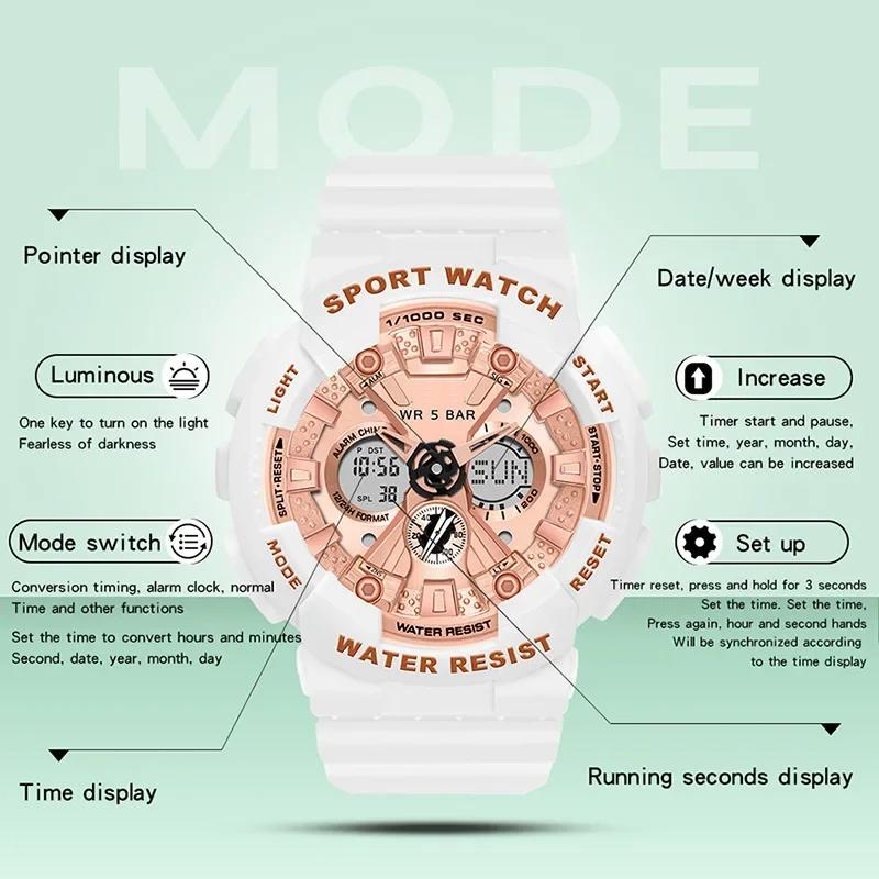 Female Elecrtonic Watch Middle School Student Sports Double Watch Temperament Wristwatch
