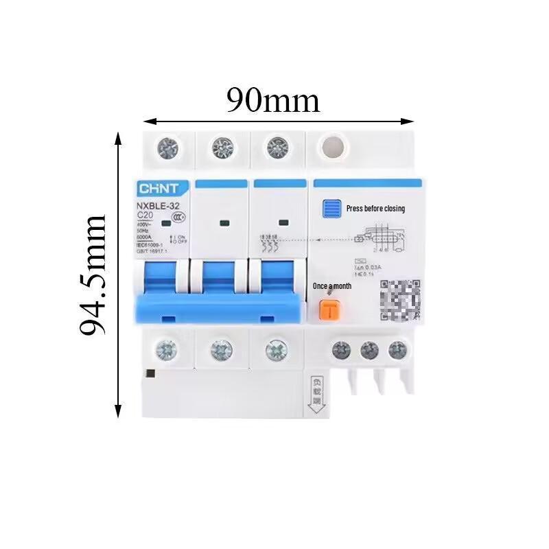Chint 2P63A Air Switch with 32A RCCB for Three-Phase Electricity Protection and Household Circuit Breaking