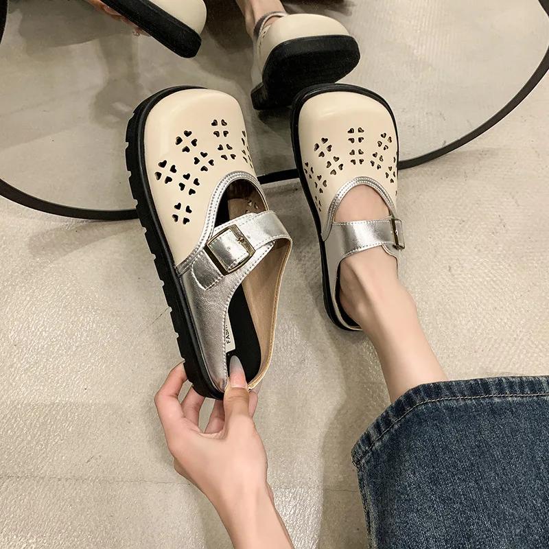 Fashion 2025 New Summer Hot Sale of The Season Women's Retro Polka Dot Slip-On Half Slippers Open Toe Mules Polyurethane Outerwear