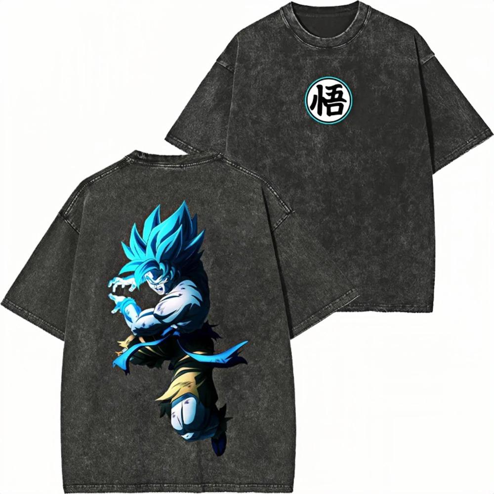 Dragon Ball Majin Buu Super Saiyan Printed Tshirt Mens and Womens Washed Tshirt High Quality Vintage Cotton Tshirt Top
