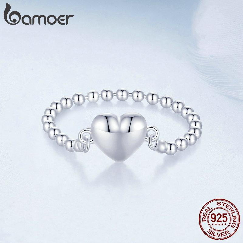 

BAMOER стерлингового серебра 925 пробы кольцо с сердцем из бисера кольцо оригинальный дизайн ювелирные изделия подарок для женщин вечерние 8