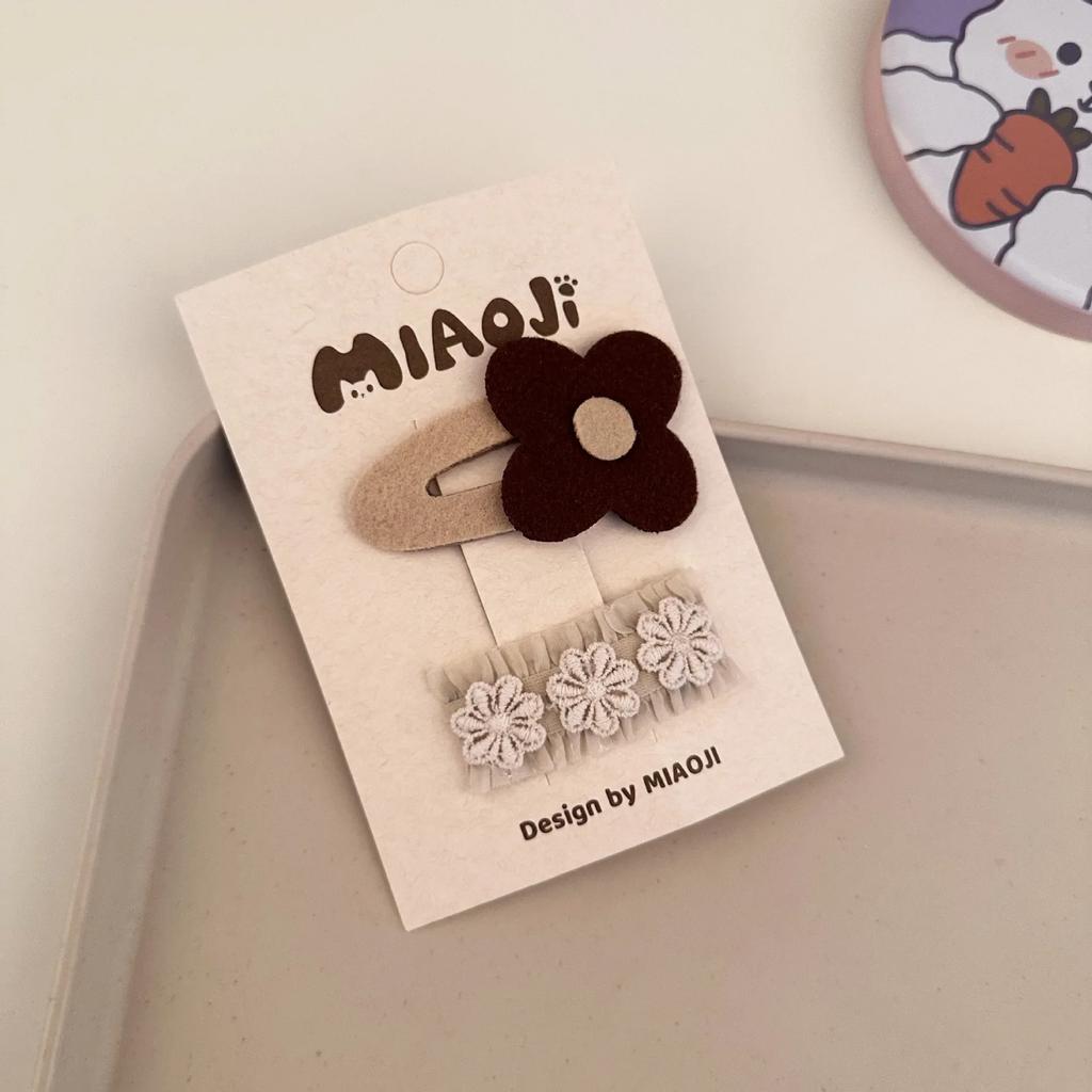 Lace Bow Press Clip Beige Coffee Color Bowknot Floral Hairpin Sweet Princess Baby Headwear Hair Clip
