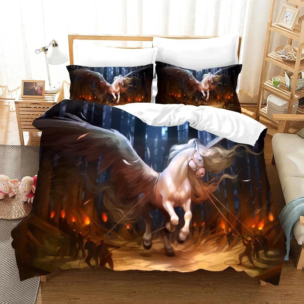 Einhorn Fiction Pferde Bettwäsche Set Für Kinder Cartoon Aniaml Bettbezug Twin King Size 3D Quilt Abdeckung Bett Set Großhandel