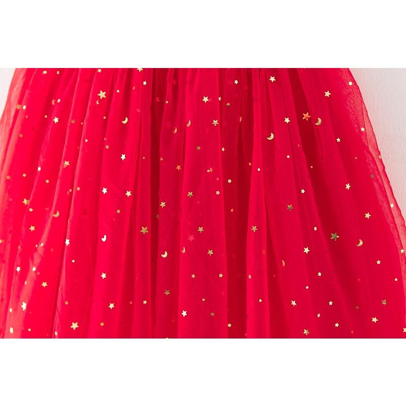 New Christmas Dress Stars Moon Strapless Dress Princess Mesh Shaggy Dress Children's Halter Dress Holiday Dress