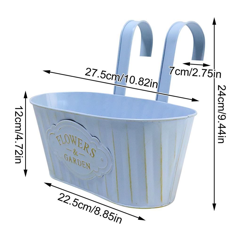Outdoor Plants Planter Metal Iron Hanging Flower Pots Decks Railings Fence Buckets Boho Wall Mount Holder Hooks Removable Handle