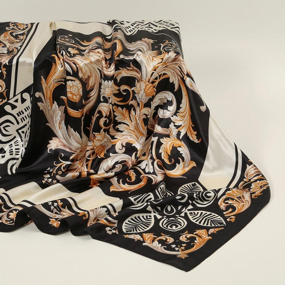 Square Women Head Scarf Printed Female Shawl Wrap Elegant Large Hair Bandana