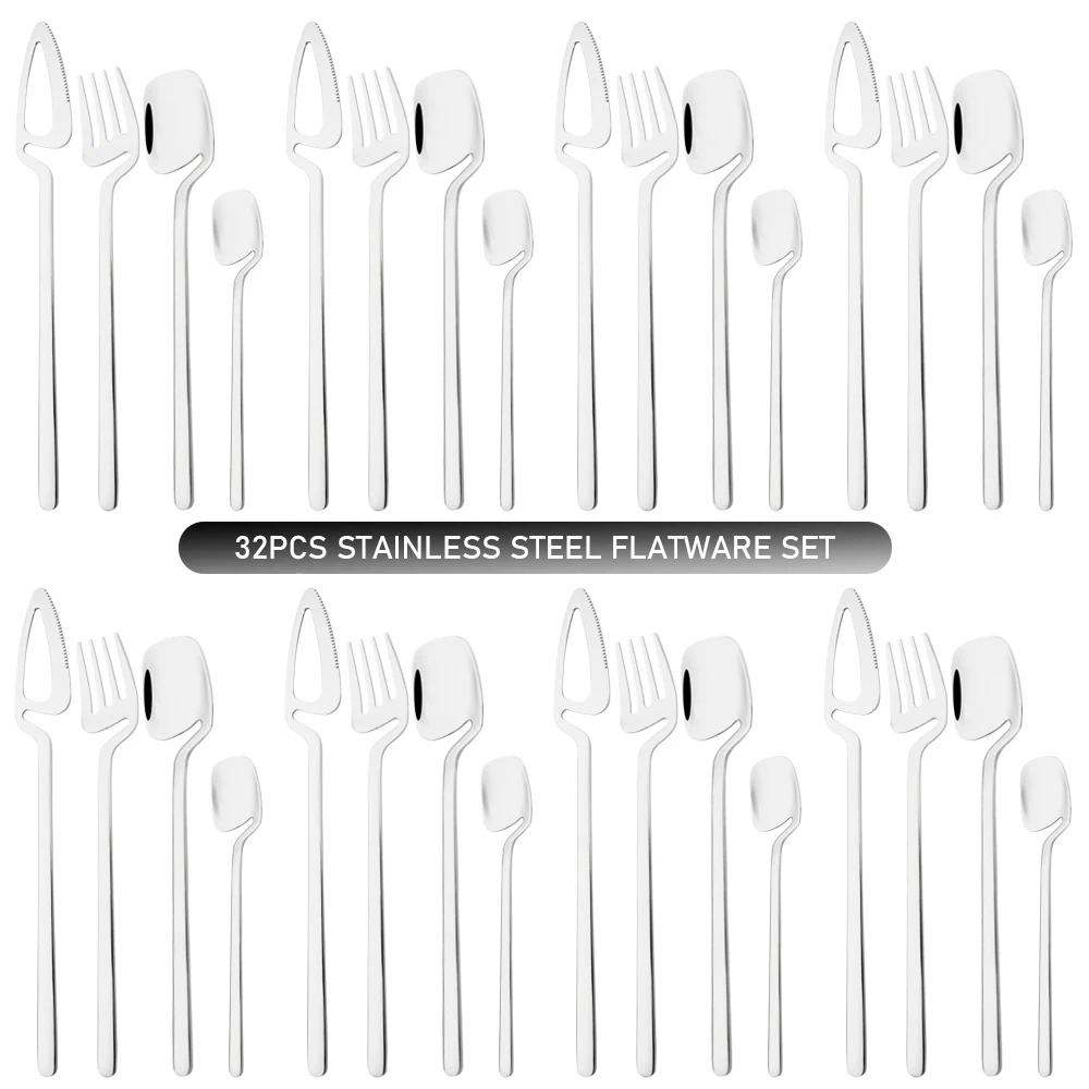 

Набор столовых приборов из 32 предметов, зеркальная посуда из нержавеющей стали, столовые приборы Rainbow, ножи, вилки, ложки, набор столовых приборов для домашней кухни серебряный