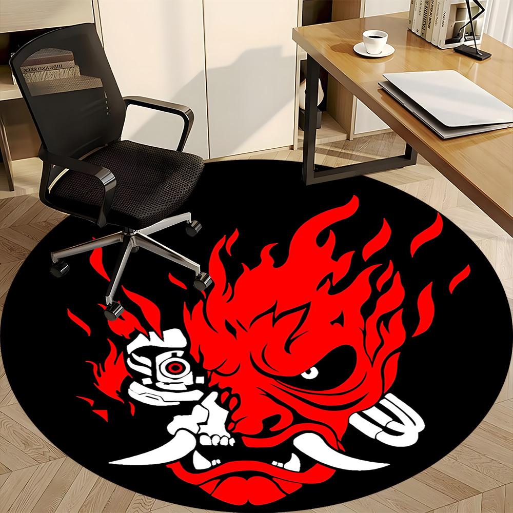 1pc Demon Mask Carpet, Round Non-Slip Durable Large Size Office Carpet, Suitable for Office yy250908063