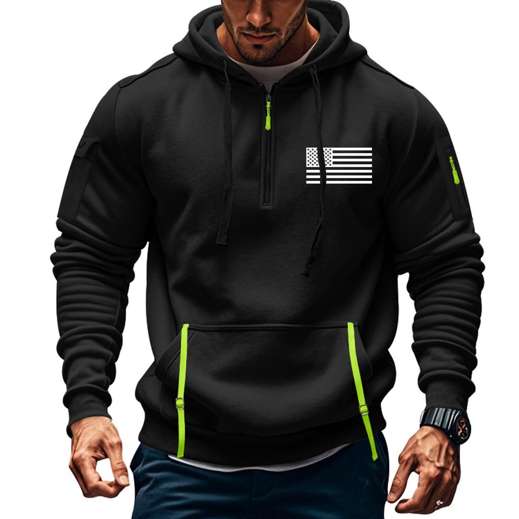 Men's Printed Sweatshirt Hoodie Zipper Arm Pocket Cardigan Men's Sports Large Size Casual Hoodie