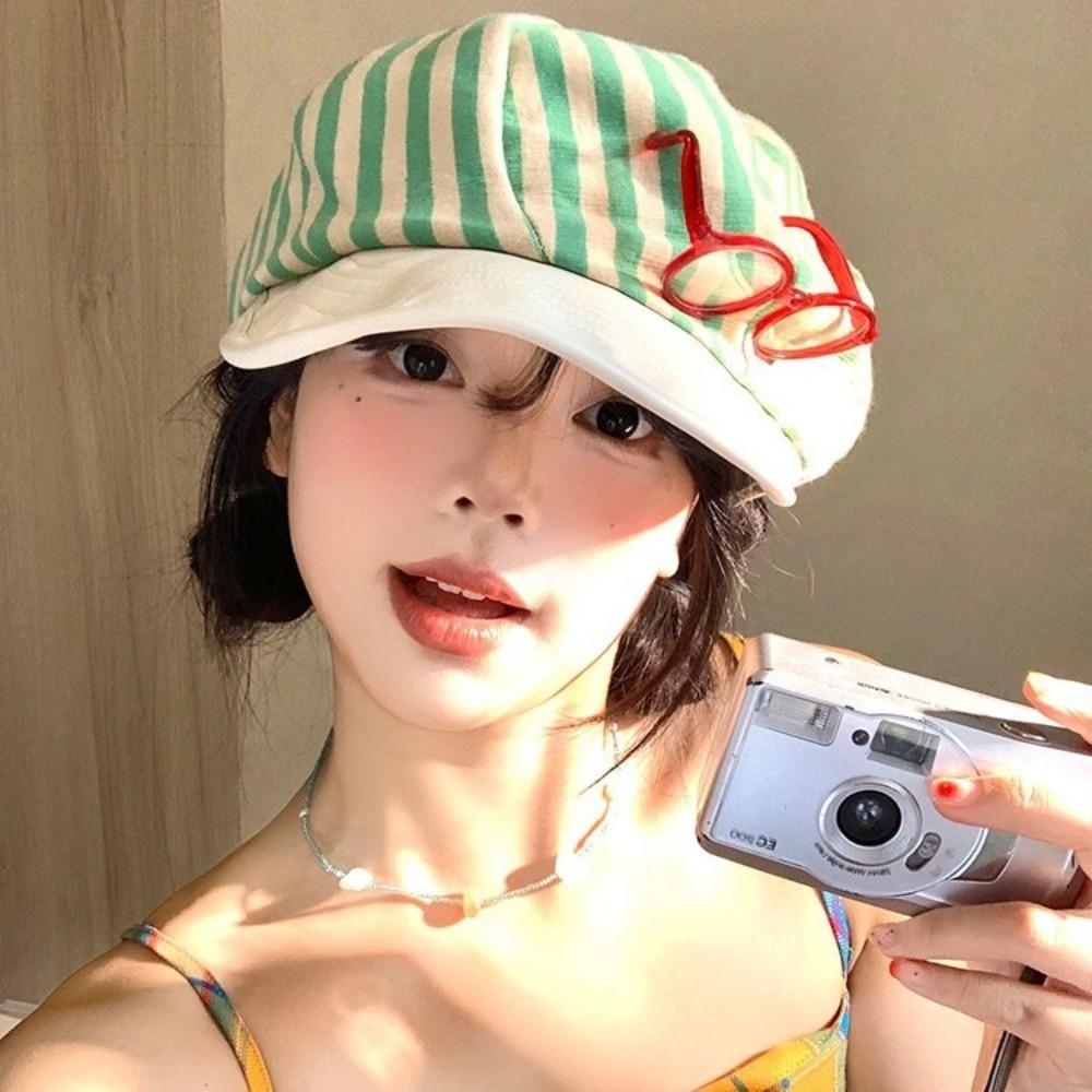 Korean Striped Berets Versatile Beanie Cap Ins Painter Berets  Girls