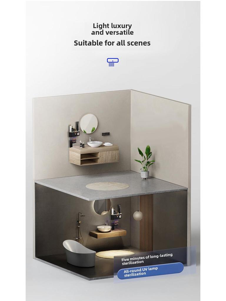 Wall-Mounted UV Toothpaste Dispenser & Toothbrush Holder with Sterilizer