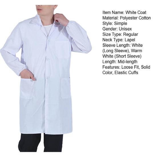 Professionell Lapel Lång Kortärmad Vit Kappa Unisex Studenter Knappar Knappslå Fickor Laboratory Food Factory Arbetskläder