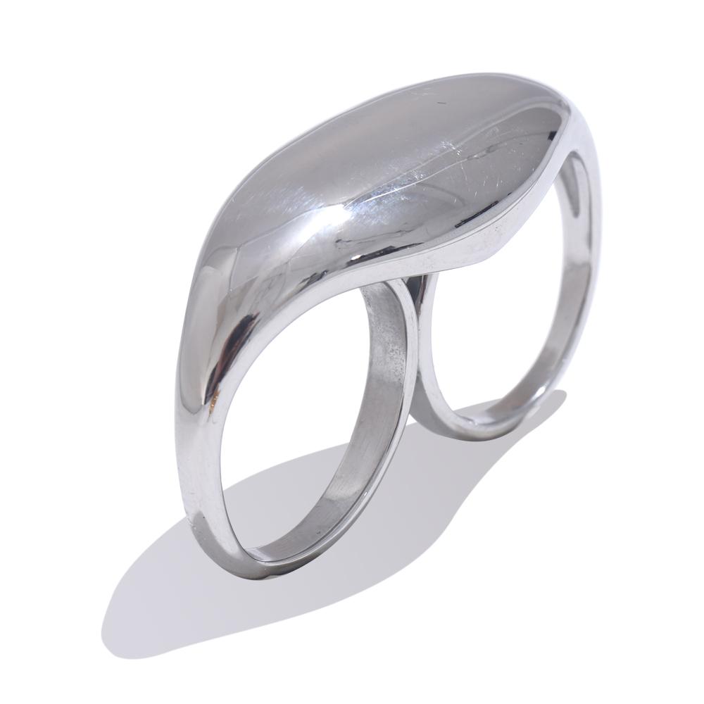Yhpup Stainless Steel Metal Double Finger Geometric Ring Personality Rust Proof Attractive Big Exaggerated Jewelry Gift resizable
