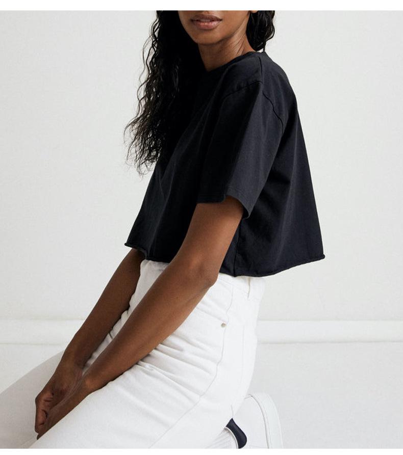 American Spicy Girl Short Sleeve Crop Top - Women's Summer Cotton Round Neck T-Shirt