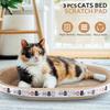 3 Pcs Large Oval Cat Scratcher Pad with Bed & Bowl 2-in-1 Corrugated Cat Furniture Protector