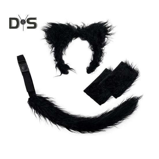 Wolf Ear Tail Set Realistic Design Plush Headband Gloves Tail Set Halloween Parties Role-Playing Accessories