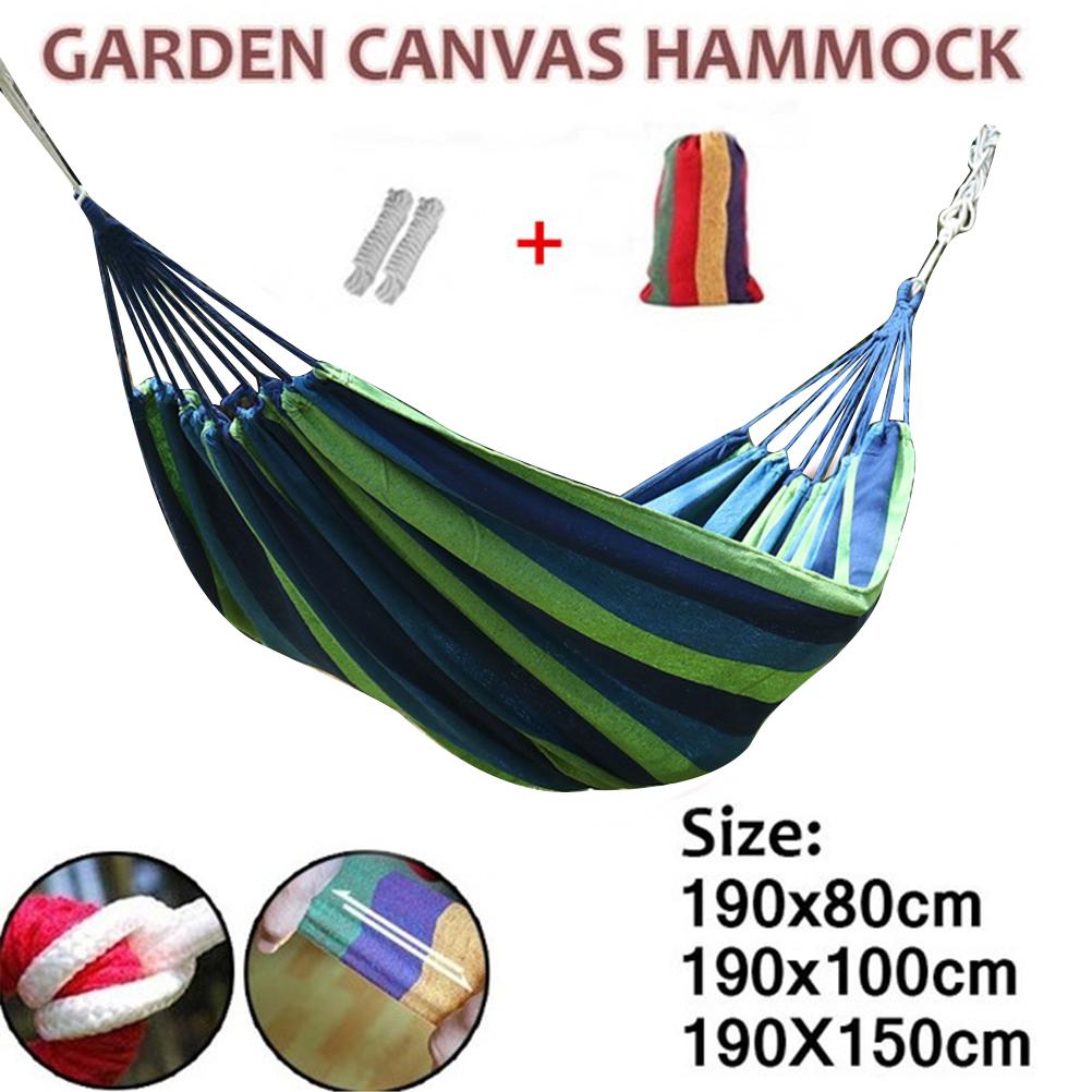 Portable Garden Canvas Hammock Camping Sleeping Swing Bed Hanging Porch Backyard Indoor Outdoor