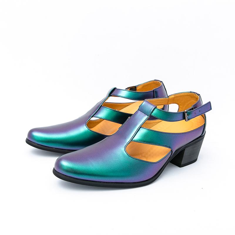 Summer Men’s Silver Sandals Mules Dance Dress Prom Shoes Gold Stylish High Heel Leather Shoes Plus Size