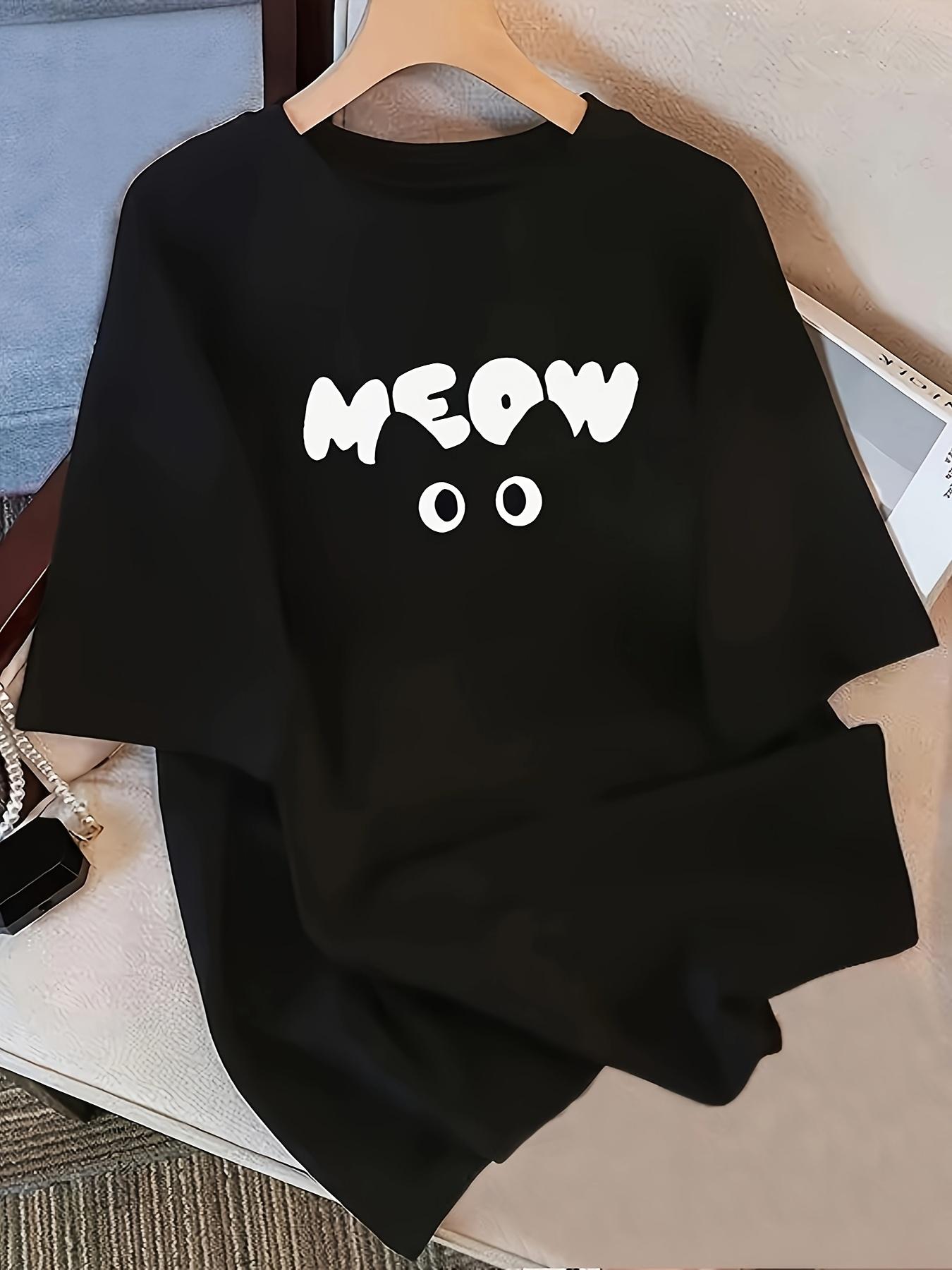 WomenS Casual TShirt with MEOW Graphic Fit Short Sleeve Round Neck AllSeason Top for Summer 2025 Casual Wear S